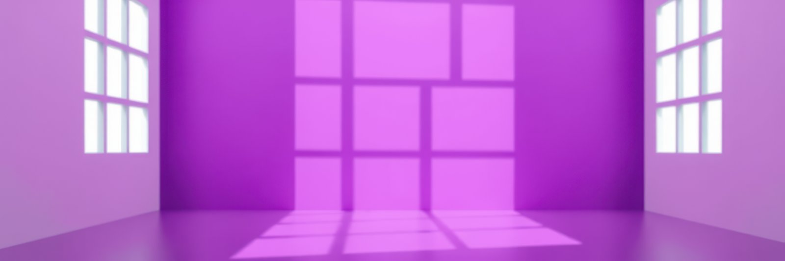Vibrant purple room with patterned shadows and smooth surfaces during bright daylight hours